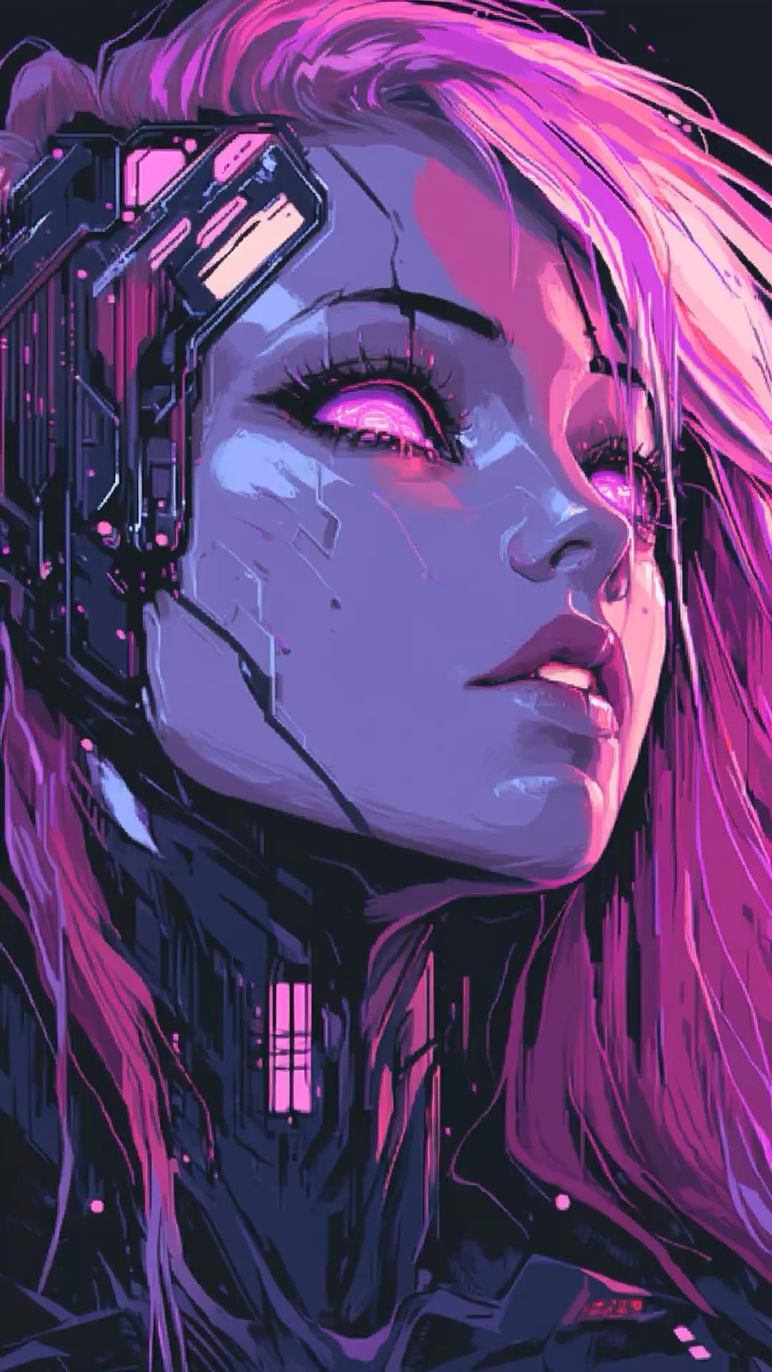 Neon Cyberpunk Girl Portrait Download Wallpapers