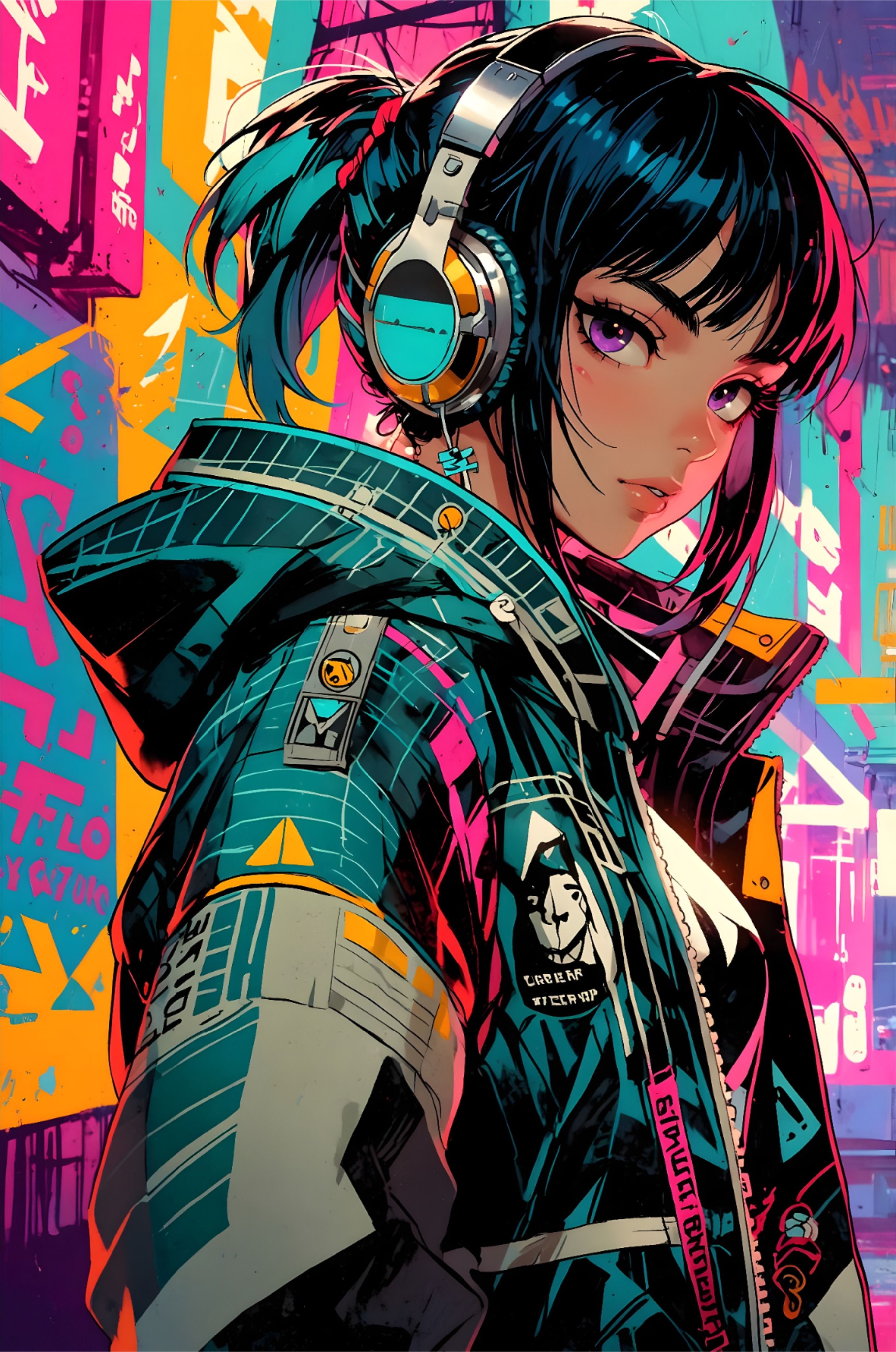 Neon Graffiti Headphone Futurism Download Wallpapers