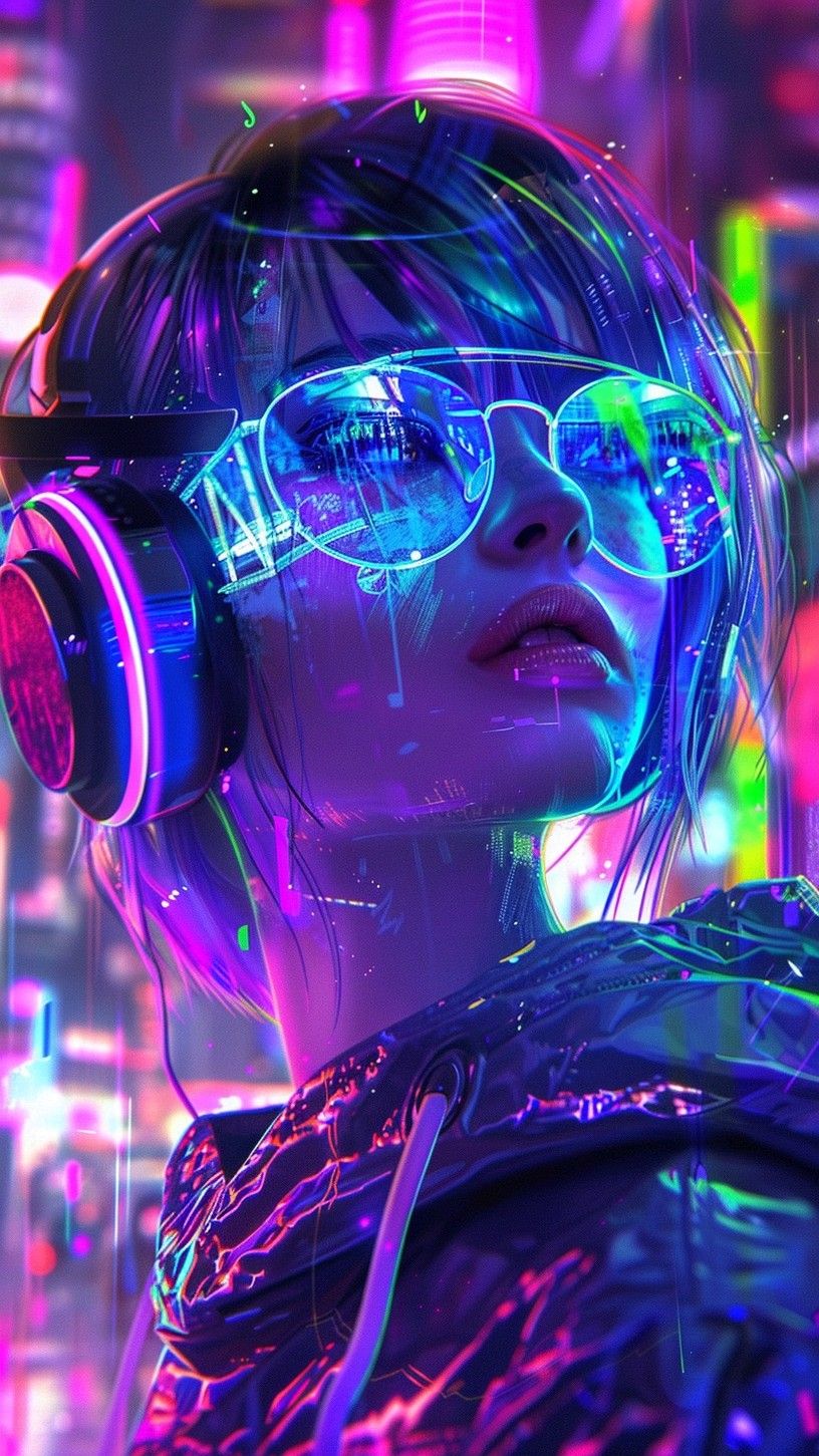 Neon Glow Cyberpunk Portrait Download Wallpapers