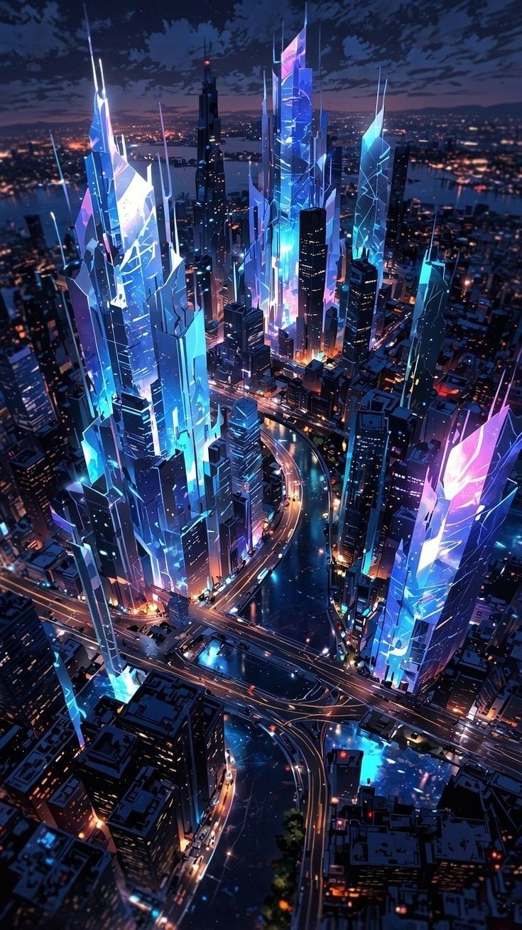Neon City Cyberpunk Skyline Download Wallpapers