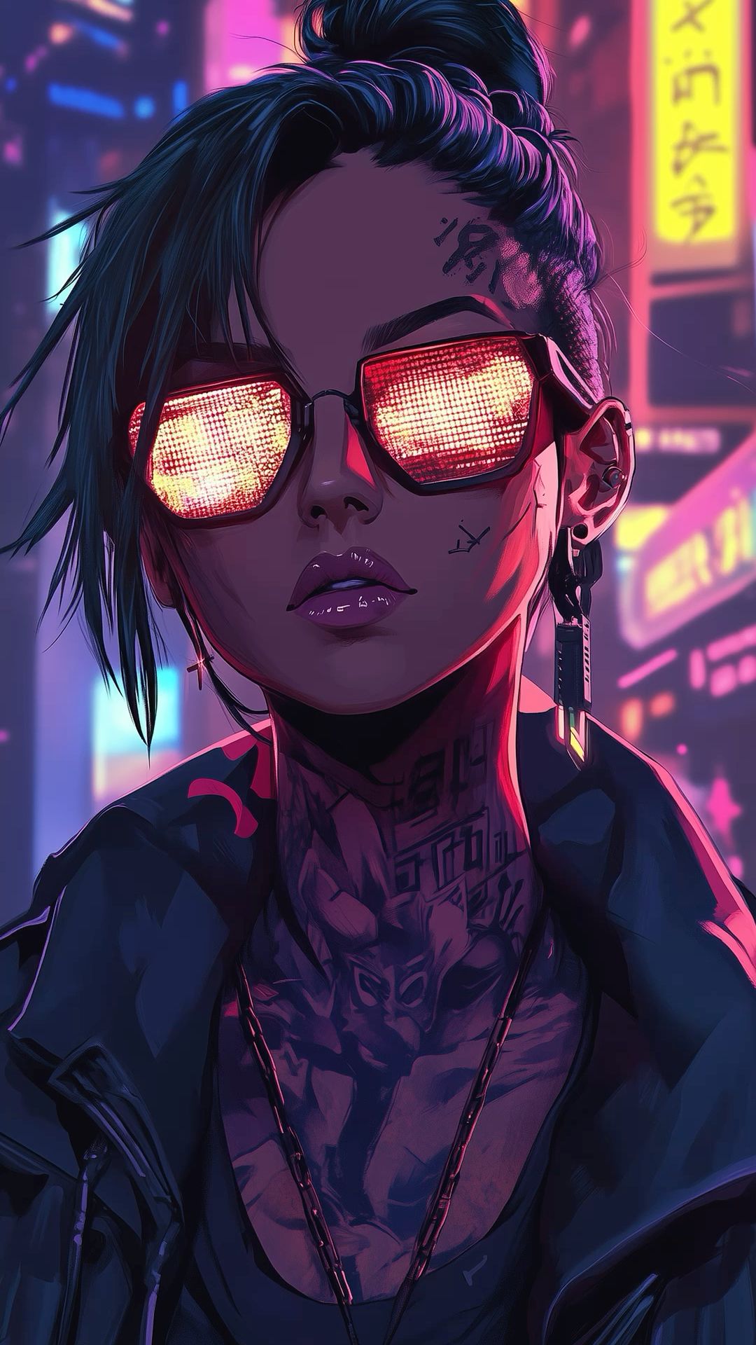 Neon Night Tattooed Cyberpunk Vision Download Wallpapers