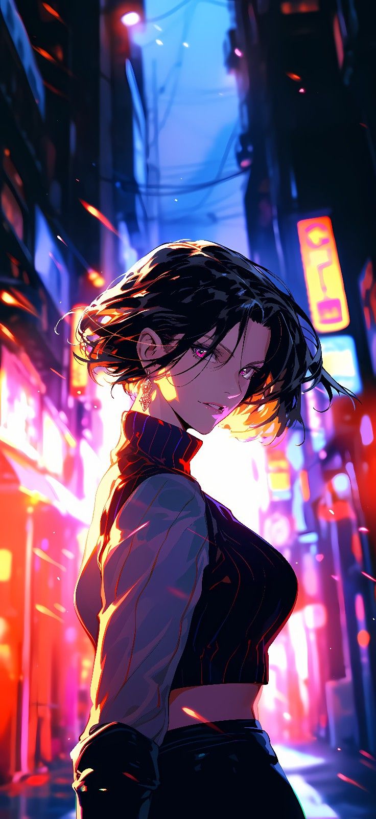Neon Glow: Wind-Swept Cityscape Download Wallpapers