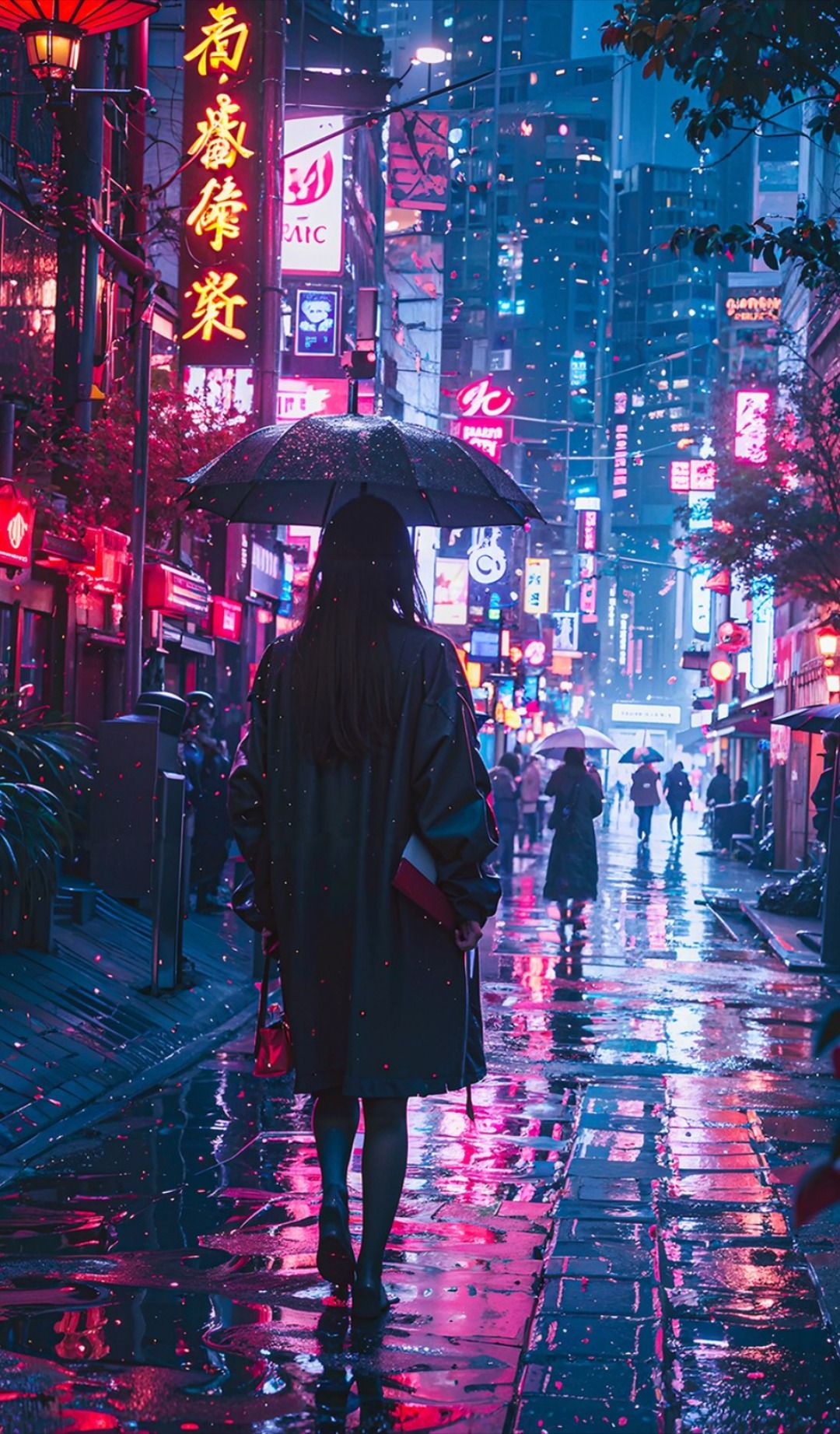 Neon Rain Umbrella Glow Download Wallpapers
