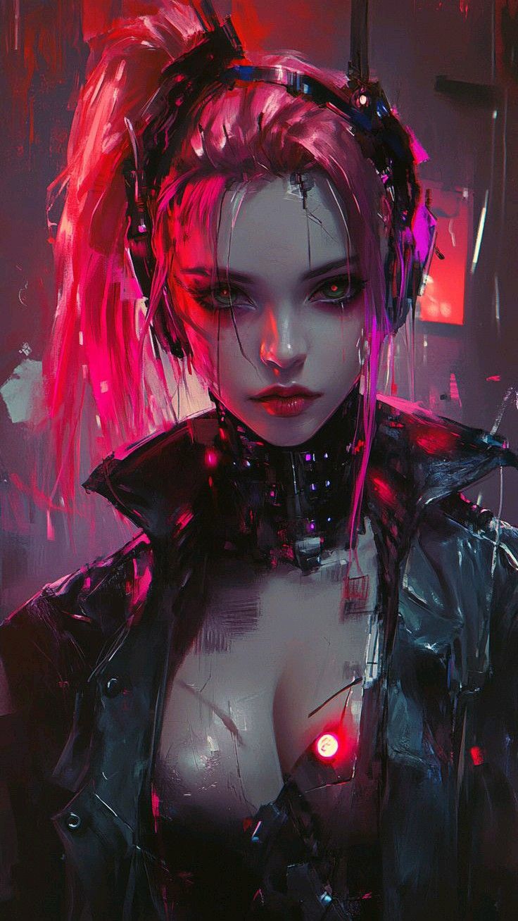 Neon Glow with Red-Haired Musician Download Wallpapers