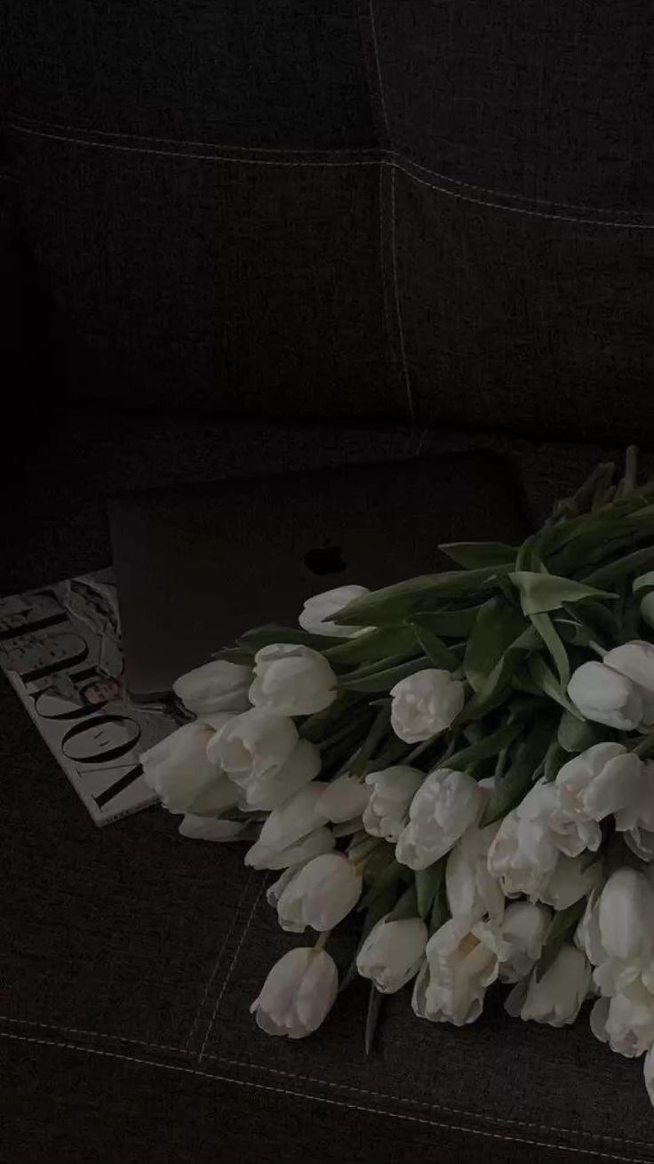 White Tulips and Laptop Minimalist Download Wallpapers