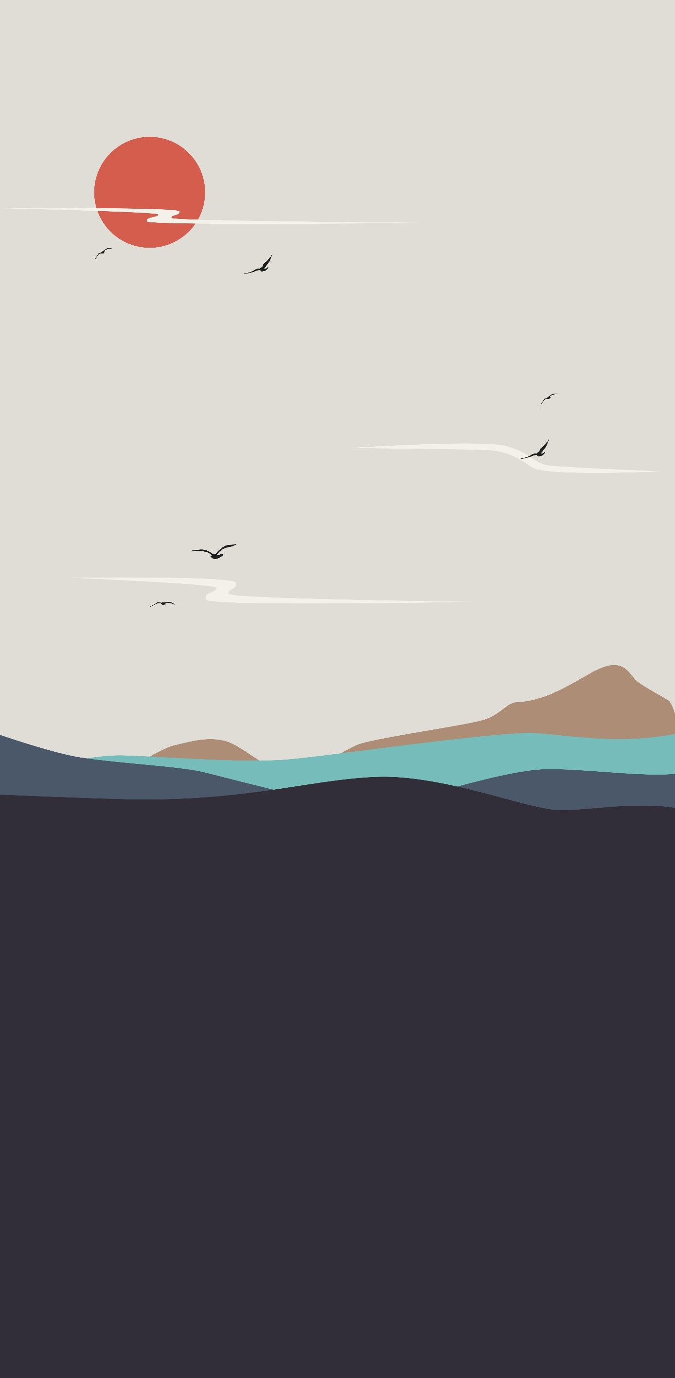 Cloudy Sky Birds Ocean Mountains Download Wallpapers