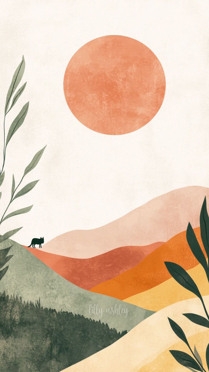Minimalist Sunset Mountain Cow Download Wallpapers