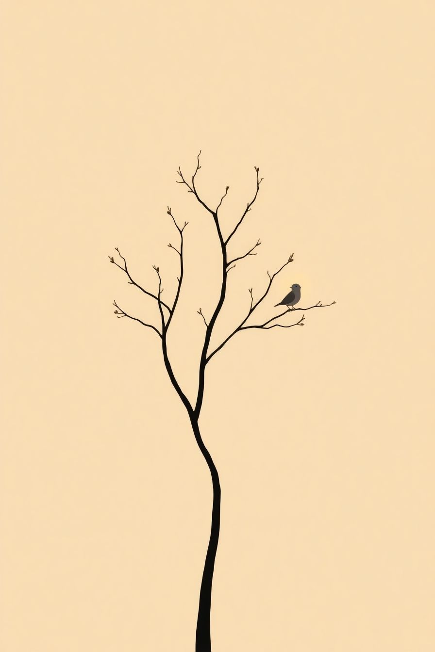 Bare Tree Perch on Beige Download Wallpapers