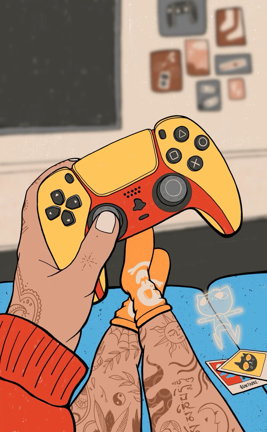 Gamer Holding Controller on Bed Download Wallpapers