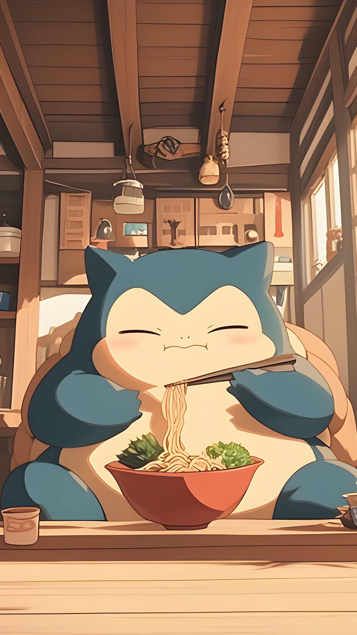 Cartoon Cat Enjoying Ramen Bowl Download Wallpapers