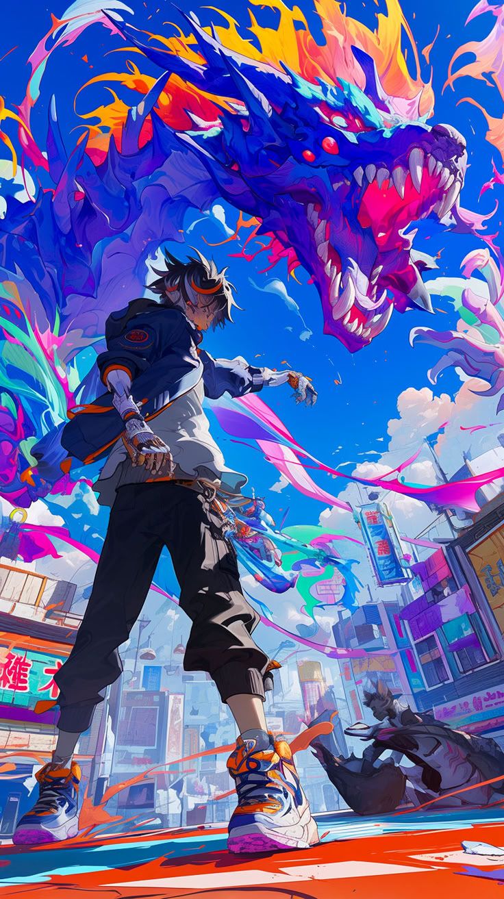 Skateboard Warrior Battles Dragon Download Wallpapers