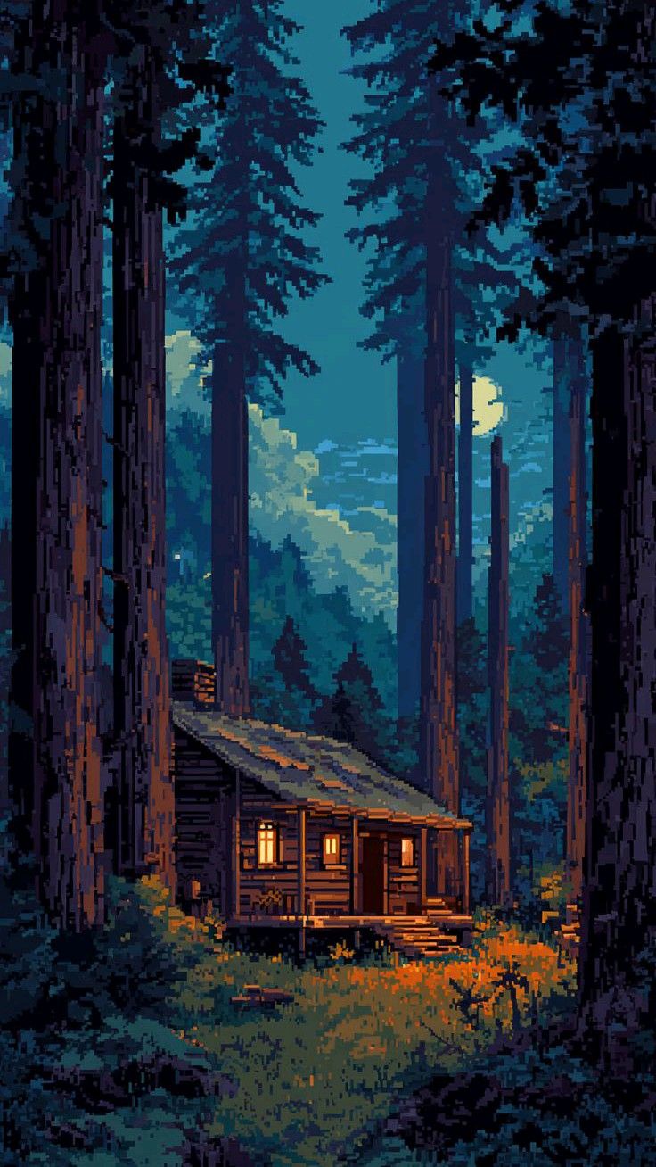 Mystic Forest Cabin Nightscape Download Wallpapers
