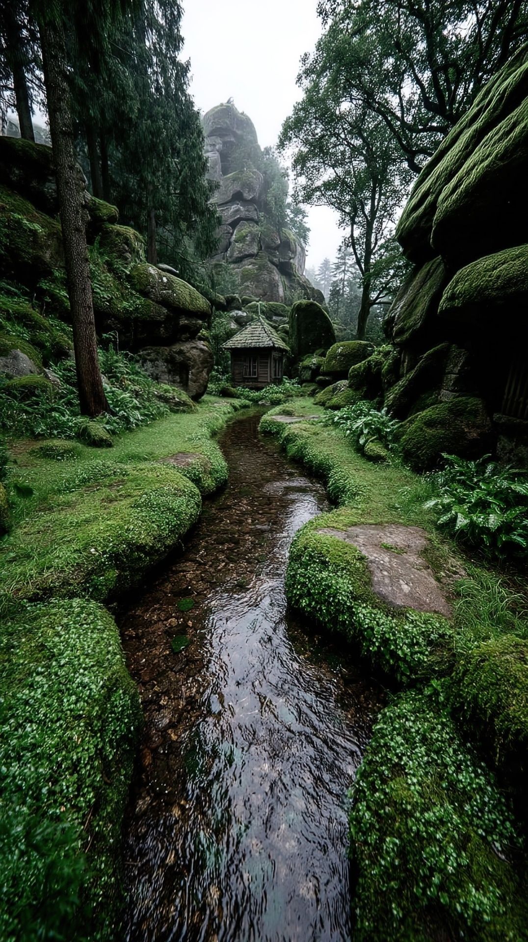 Forest Stream Lush Green Hills Download Wallpapers