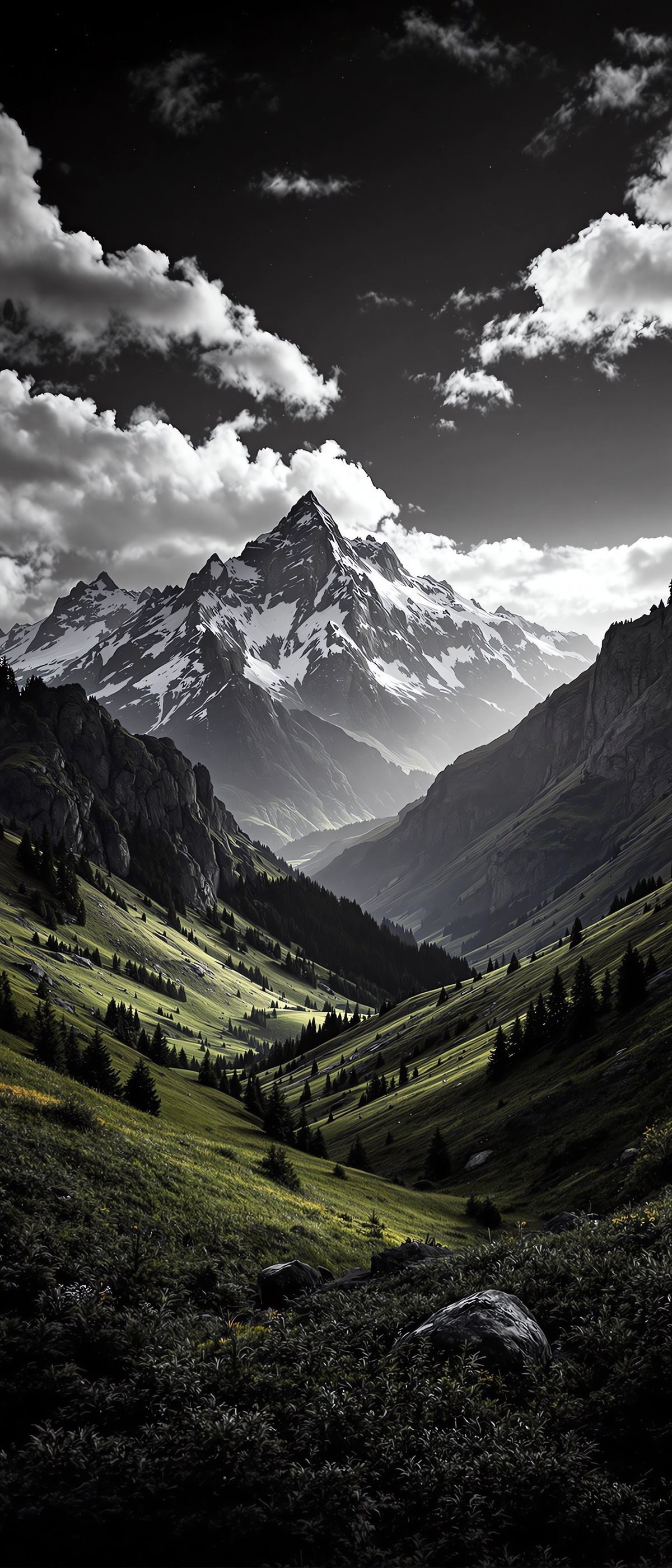 Misty Mountain Peaks in Monochrome Download Wallpapers
