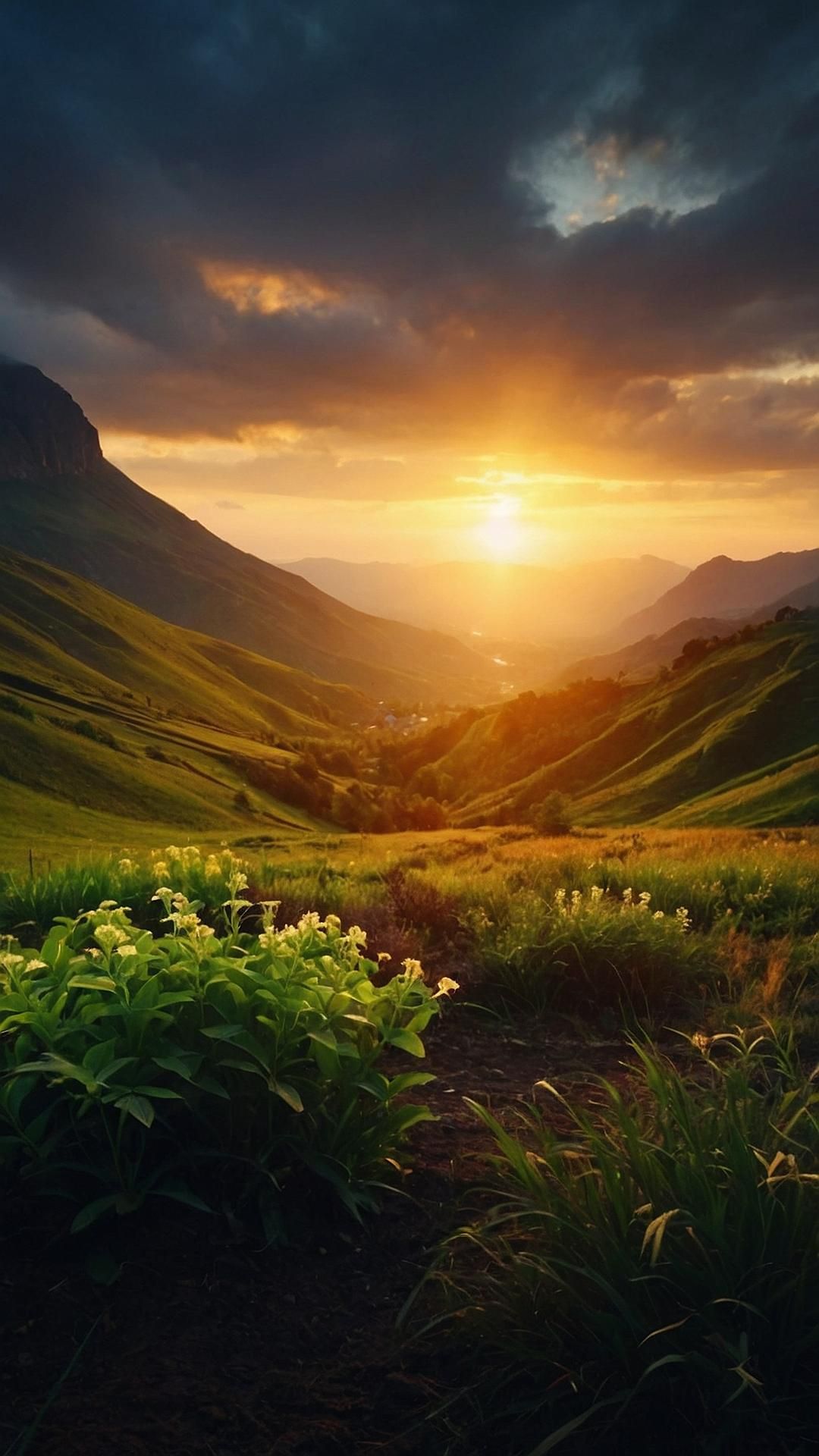 Sunset Peaks with Wildflowers Download Wallpapers