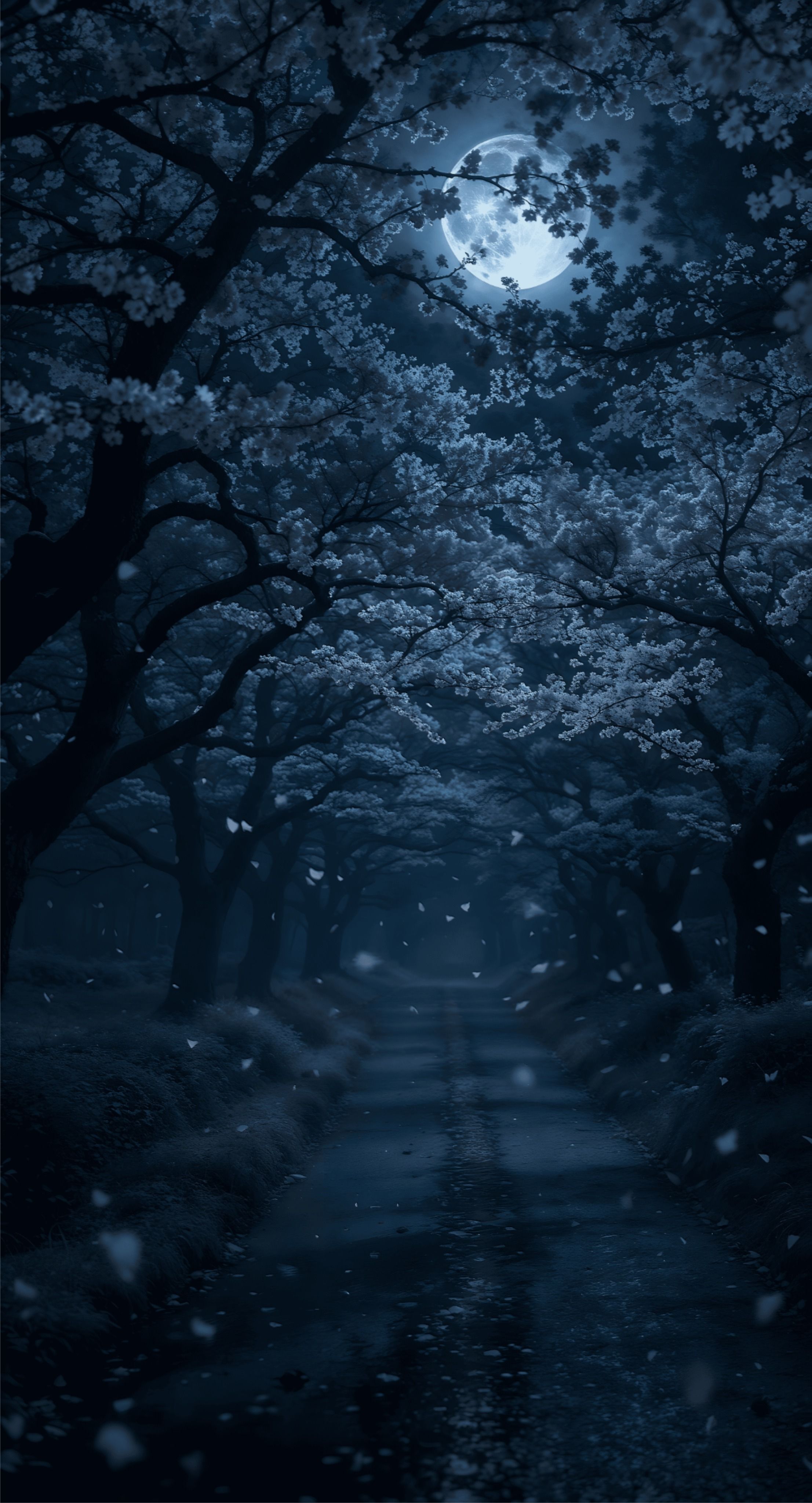 Moonlit Cherry Blossom Path Download Wallpapers
