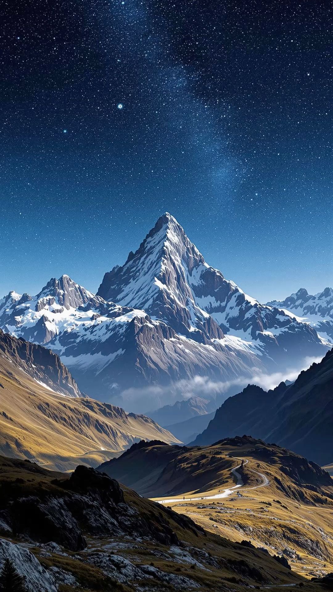Snowy Peaks Under Starlight Download Wallpapers
