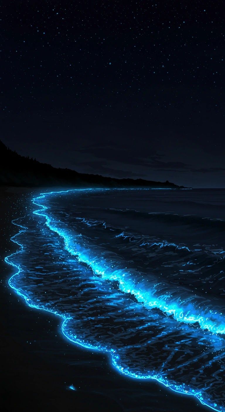 Ocean Glow Under Starry Night Download Wallpapers