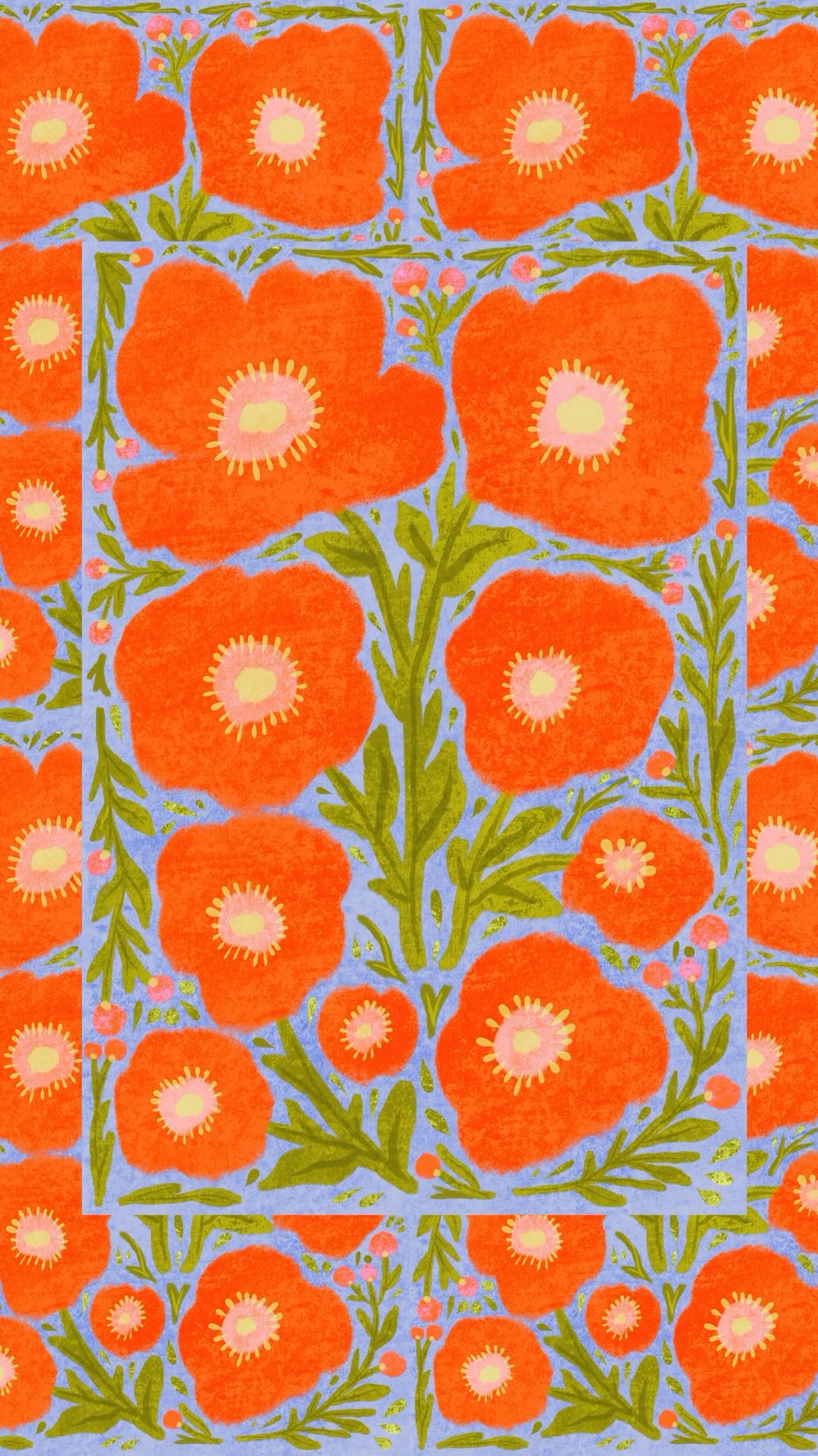 Vibrant Floral on Blue Backdrop Download Wallpapers
